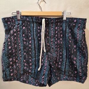 Vintage Jantzen Black Shorts with Teal and Purple Pattern Drawstring Waist